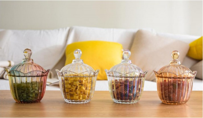 Glass container seasoning jar, transparent ins household oil, One kitchen small box, white sugar and brown sugar storage, with lid, large flower transparent detail image 2