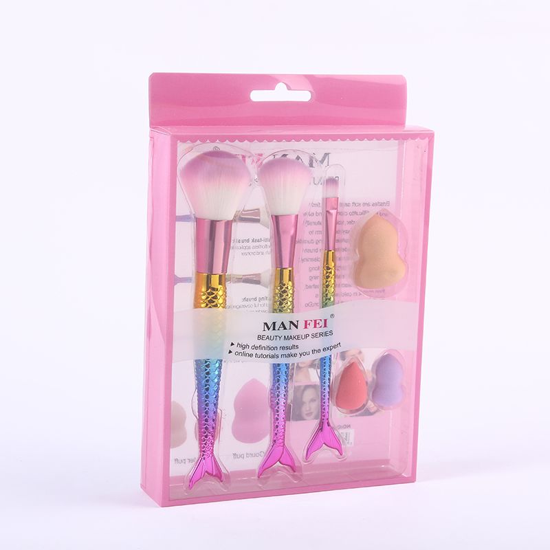 Long fish-scale handle tanning brush foundation brush soft non-latex sponge beauty egg makeup egg Makeup egg non-powder set Specification image