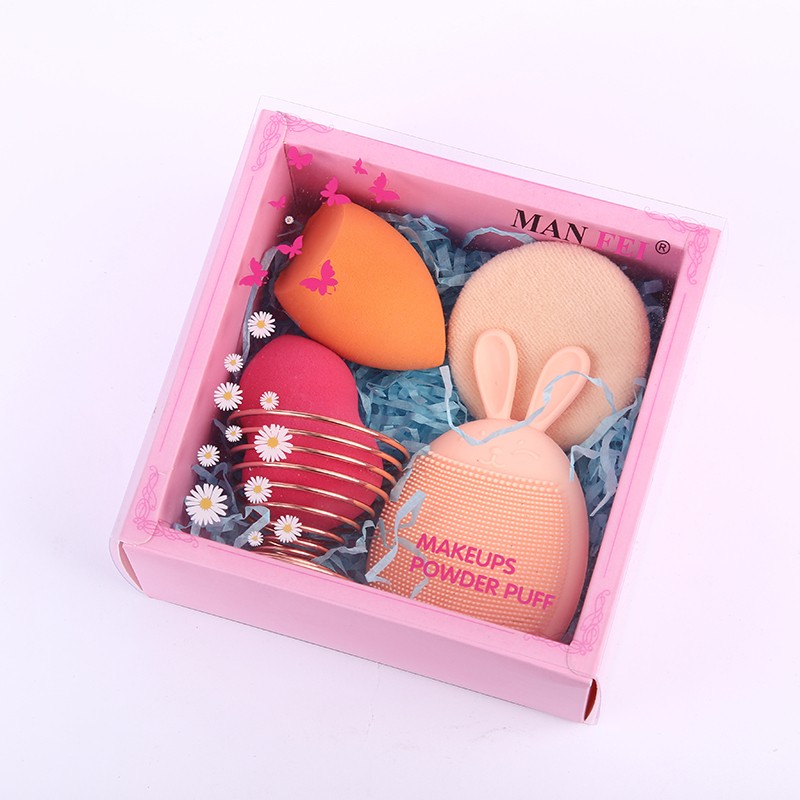 Cartoon cute silicone rabbit face wash brush, non-latex sponge gourd, diagonal cut water drop, beauty egg, makeup egg set detail image 4