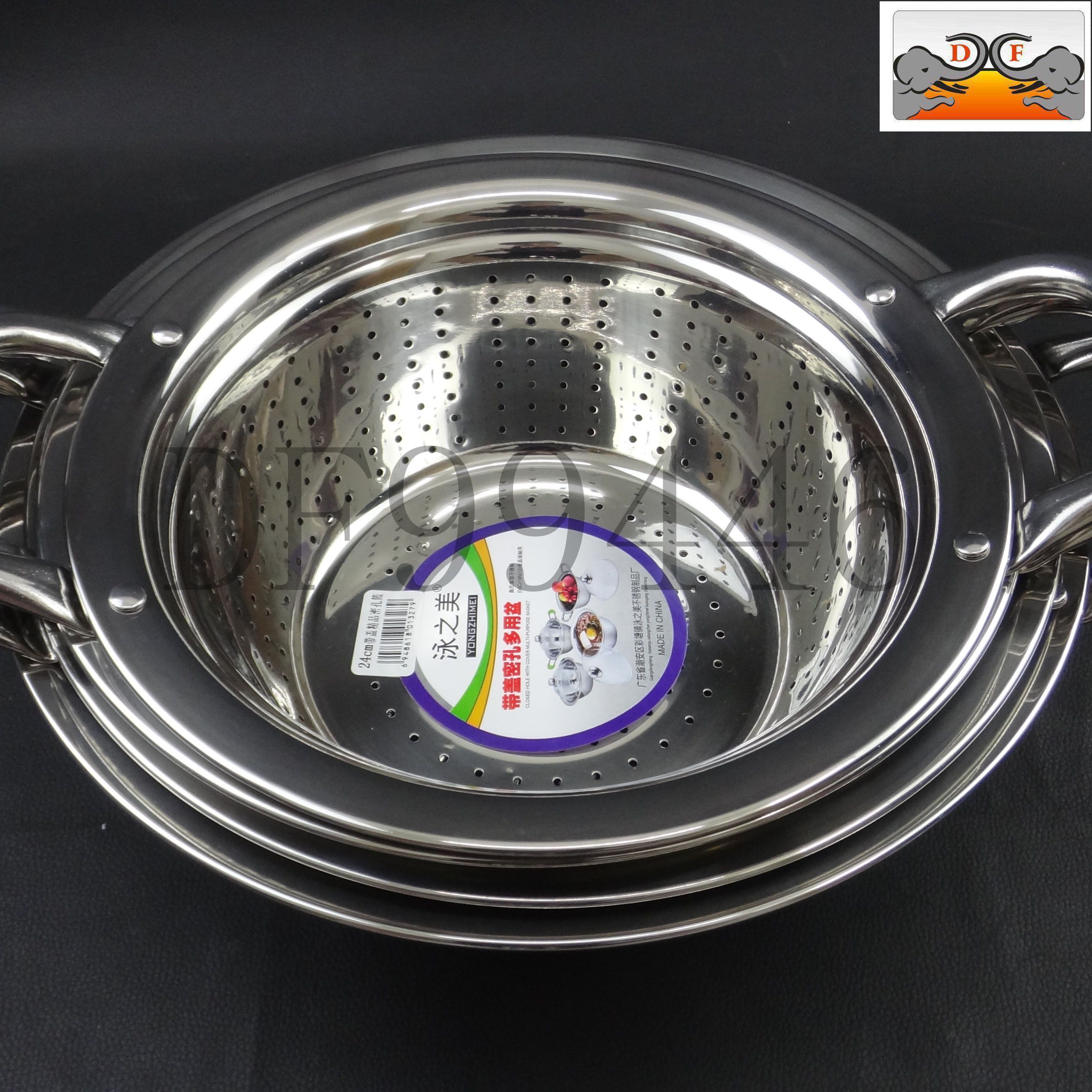 DF99445 Fine perforated basket with cover Stainless steel perforated basket Stainless steel drain basket DF Trading House