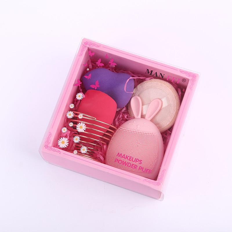 Cartoon cute silicone rabbit face wash brush, non-latex sponge gourd, diagonal cut water drop, beauty egg, makeup egg set detail image 3