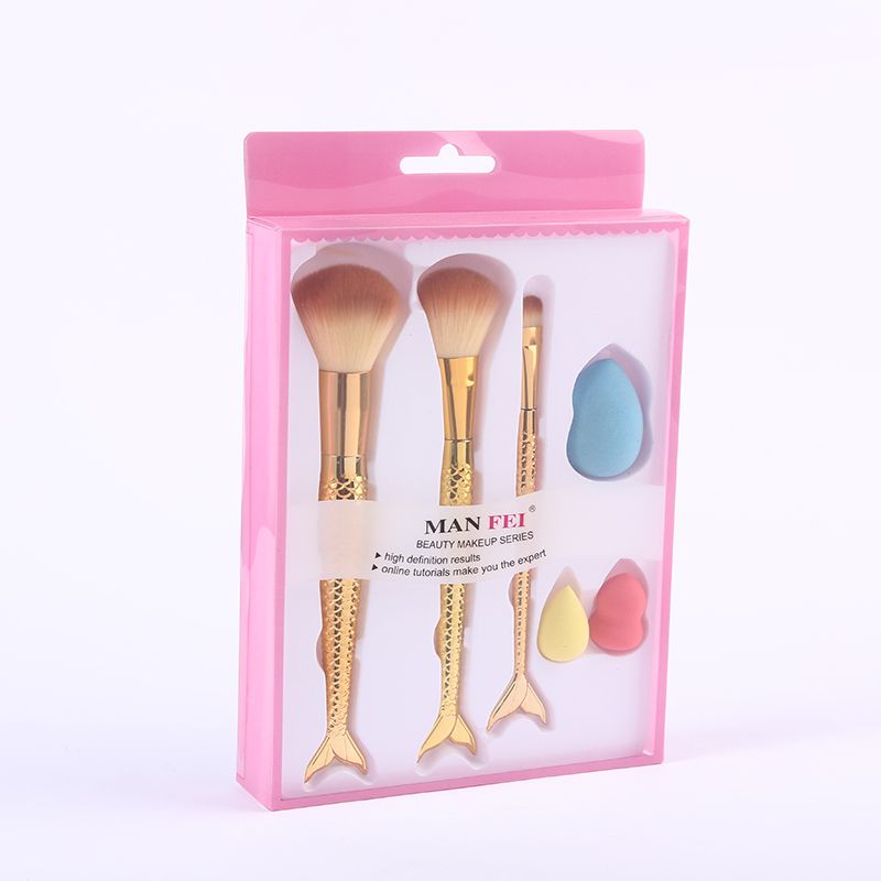 Long fish-scale handle tanning brush foundation brush soft non-latex sponge beauty egg makeup egg Makeup egg non-powder set details Picture