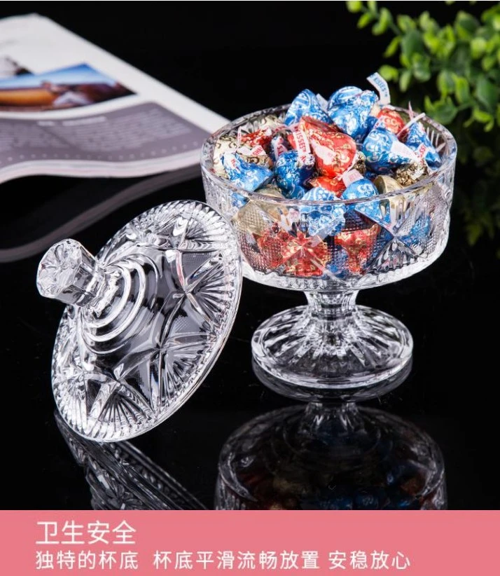 Creative glass transparent candy cups, sugar jars, dried fruit boxes, fruit boxes, storage jars, covered candy boxes detail image 4