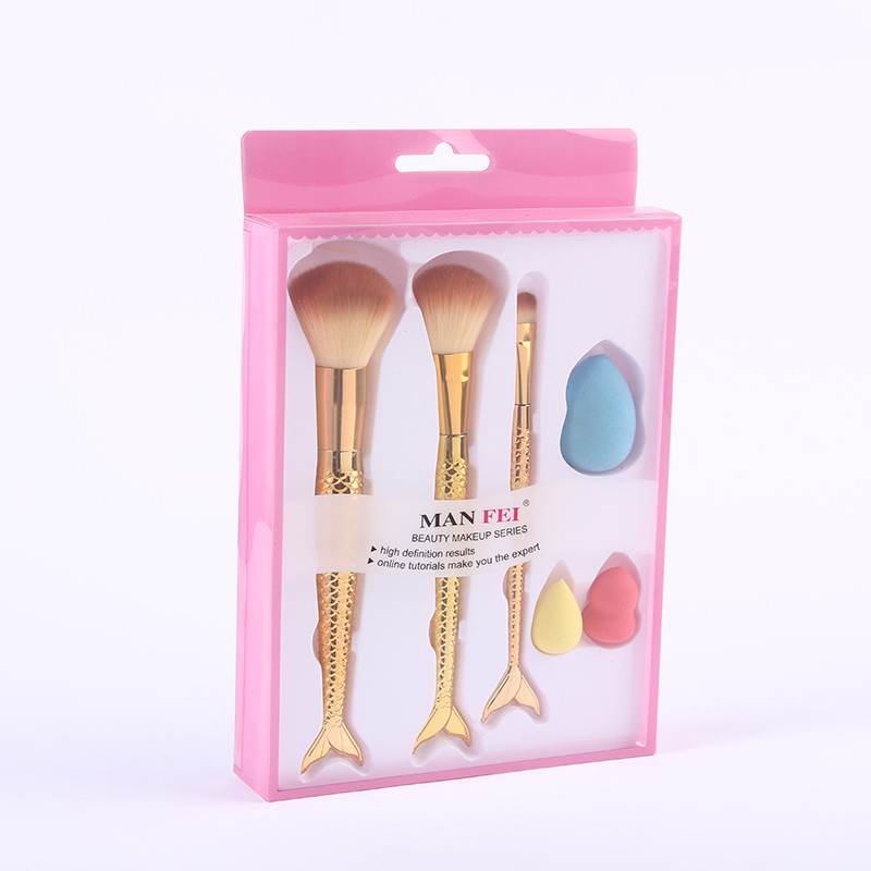 Long fish-scale handle tanning brush foundation brush soft non-latex sponge beauty egg makeup egg Makeup egg non-powder set detail image 1