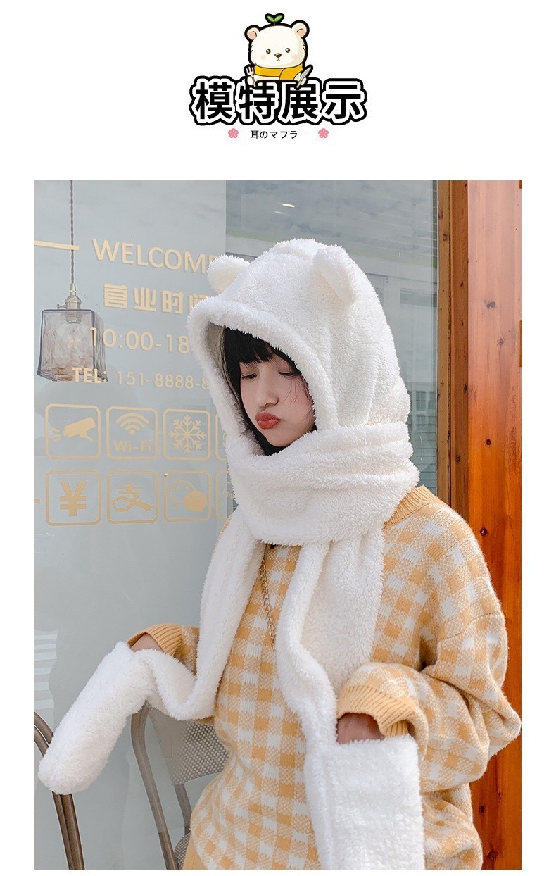 Yiwu's best-selling items: Scarves, bear hats, and all-in-one scarves for women in autumn and winter. Plush, warm, ear-protecting, and cute bear neck sets detail image 9
