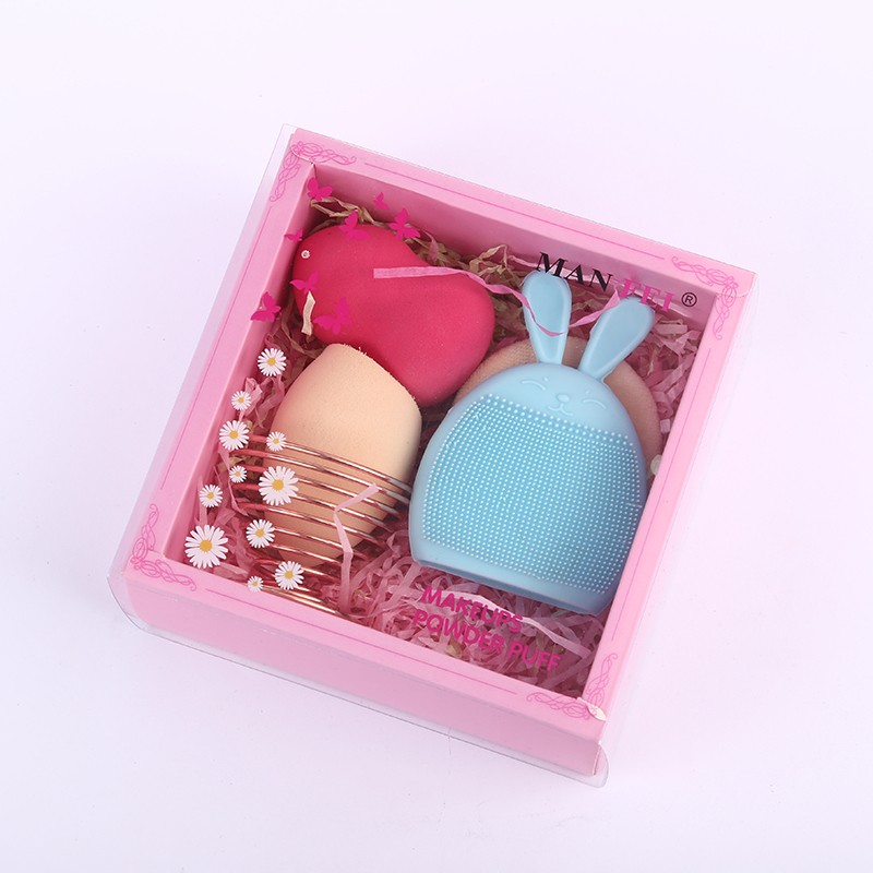 Cartoon cute silicone rabbit face wash brush, non-latex sponge gourd, diagonal cut water drop, beauty egg, makeup egg set detail image 5