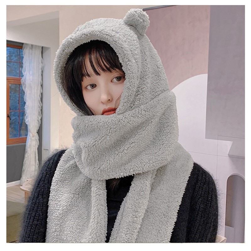 Yiwu's best-selling items: Scarves, bear hats, and all-in-one scarves for women in autumn and winter. Plush, warm, ear-protecting, and cute bear neck sets detail image 12