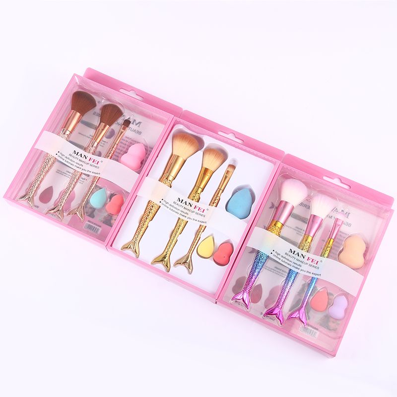 Long fish-scale handle tanning brush foundation brush soft non-latex sponge beauty egg makeup egg Makeup egg non-powder set