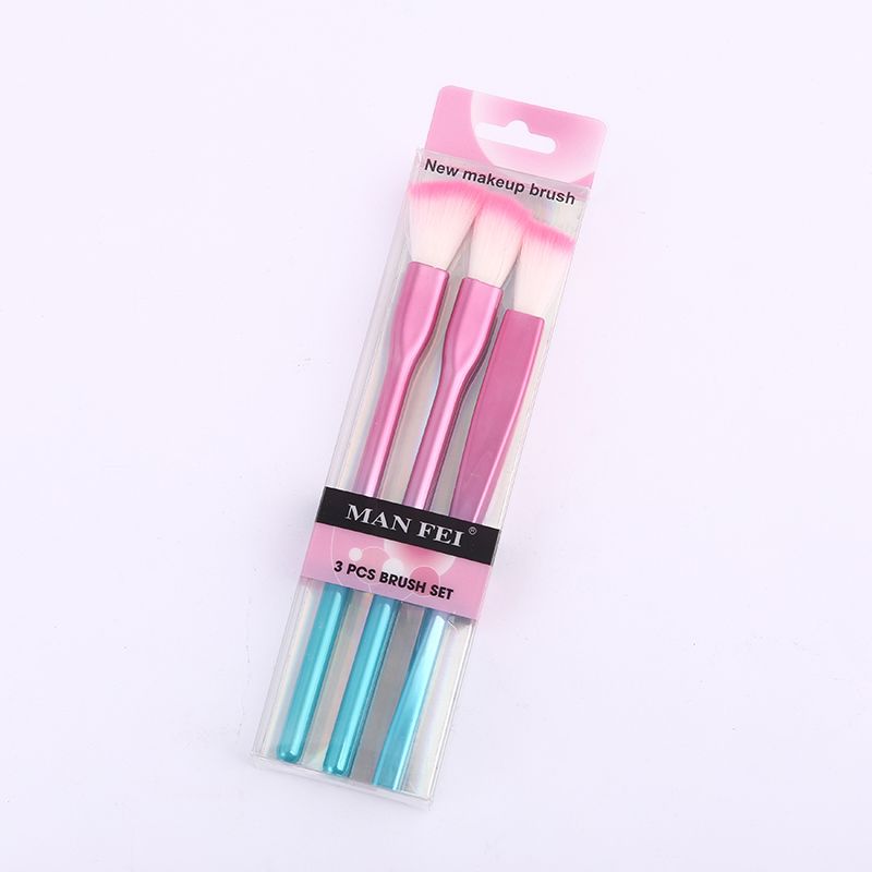 New simple aluminum-handled eyeshadow brush, sunshade brush, highlight brush, matte brush, beginner makeup brush set of three pieces Item Picture