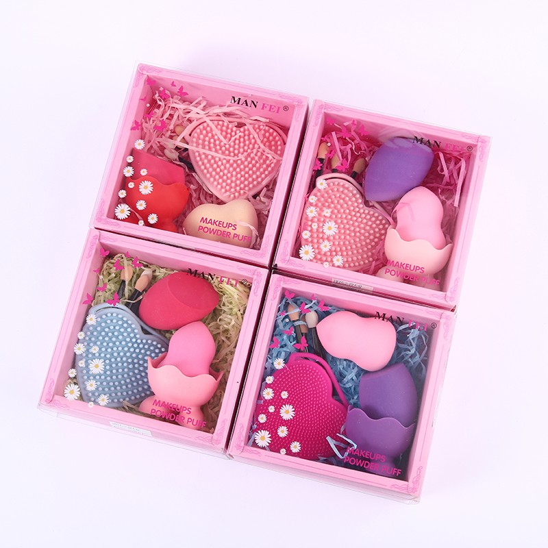 Factory direct supply: Soft, powder-free makeup egg face wash brush set, non-latex gourd beveled beauty egg detail image 5