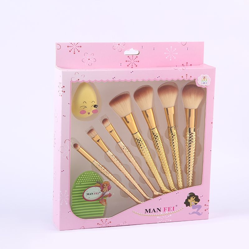 New Mermaid Makeup Brush Set Custom Nine Pieces Of Eye Shadow Brush Blush Brush Set Wholesale Face Massage Beauty Egg Specification drawing