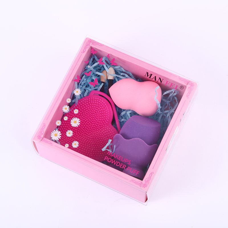 Factory direct supply: Soft, powder-free makeup egg face wash brush set, non-latex gourd beveled beauty egg details Picture