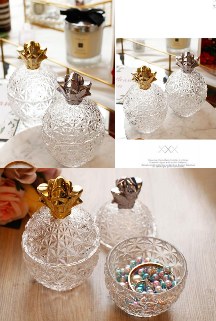 Exquisite embossed crystal glass jar, transparent pineapple candy jar, accessory storage jar, decorative small storage jar detail image 3