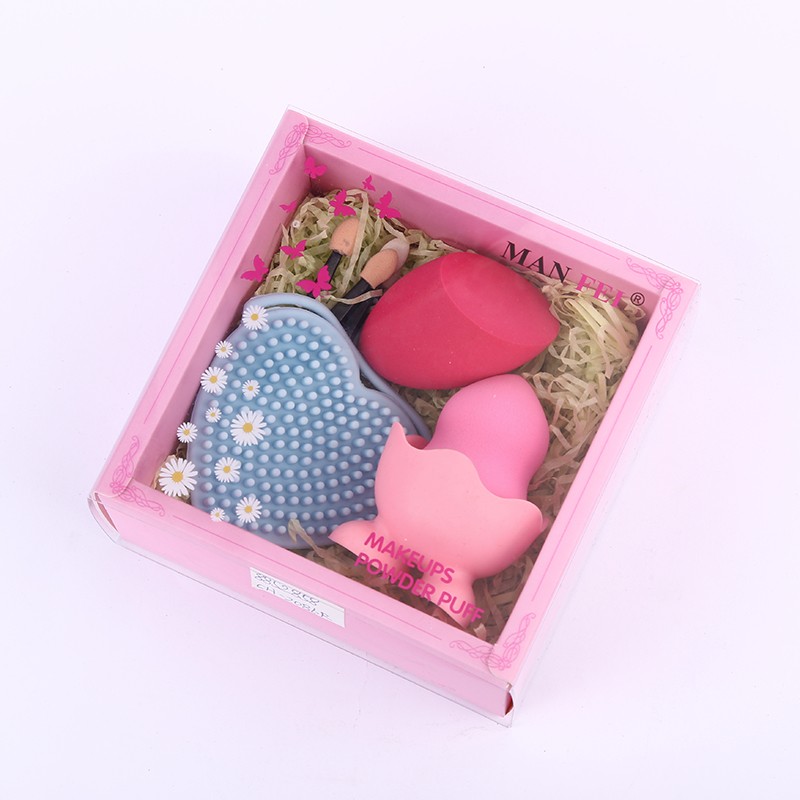 Factory direct supply: Soft, powder-free makeup egg face wash brush set, non-latex gourd beveled beauty egg detail image 4