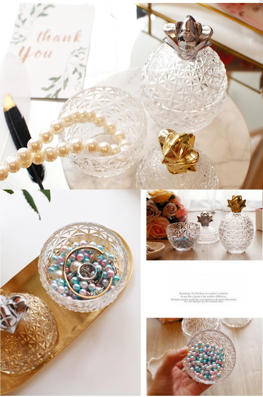 Exquisite embossed crystal glass jar, transparent pineapple candy jar, accessory storage jar, decorative small storage jar detail image 4