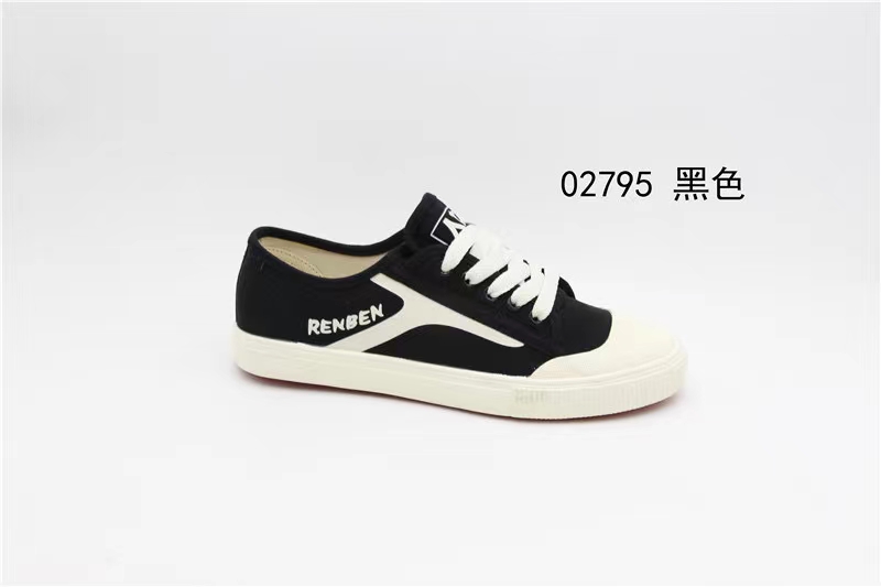 The 2021 new model of Renben 2795 low-top fashionable canvas shoes, casual shoes, white sneakers, available in black and white details Picture