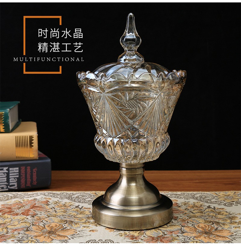 厂家直销欧式水晶玻璃储物罐糖果缸立体浮雕刻花带盖糖果盅 批发详情1
