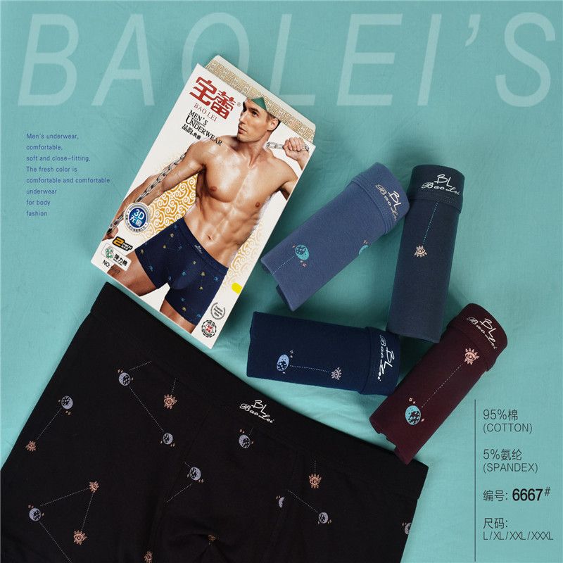 宝蕾男士印花弹力棉平角内裤2条装 6668产品图