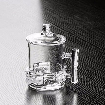 Business meeting cups with LIDS, glass cups with handles, tea brewing cups, home living room flower tea cups, office handle water cups