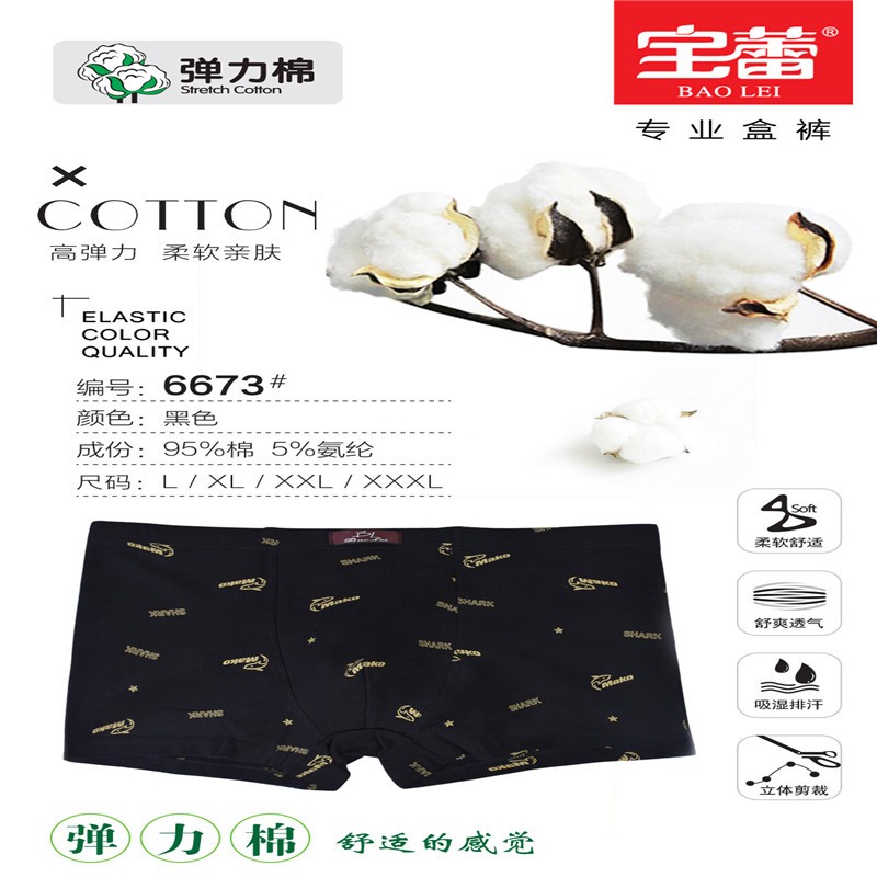 Bolei Men's flat-angle Printed Underpants, 2 pairs, 6673 detail image 5