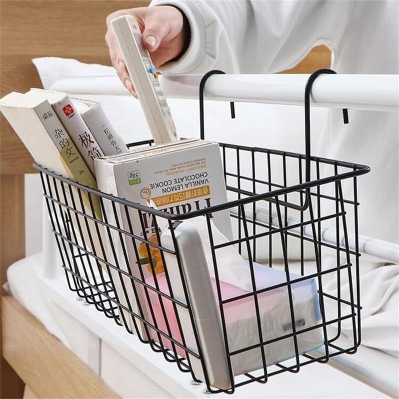Iron wire bedside hanging basket, white/black