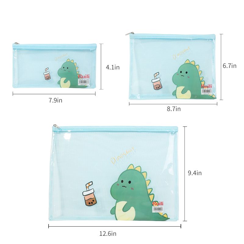 Our own brand RL-2056 model new cute and hazy transparent grid plastic file bag, A4 stationery bag, simple and transparent student file bag Specification image