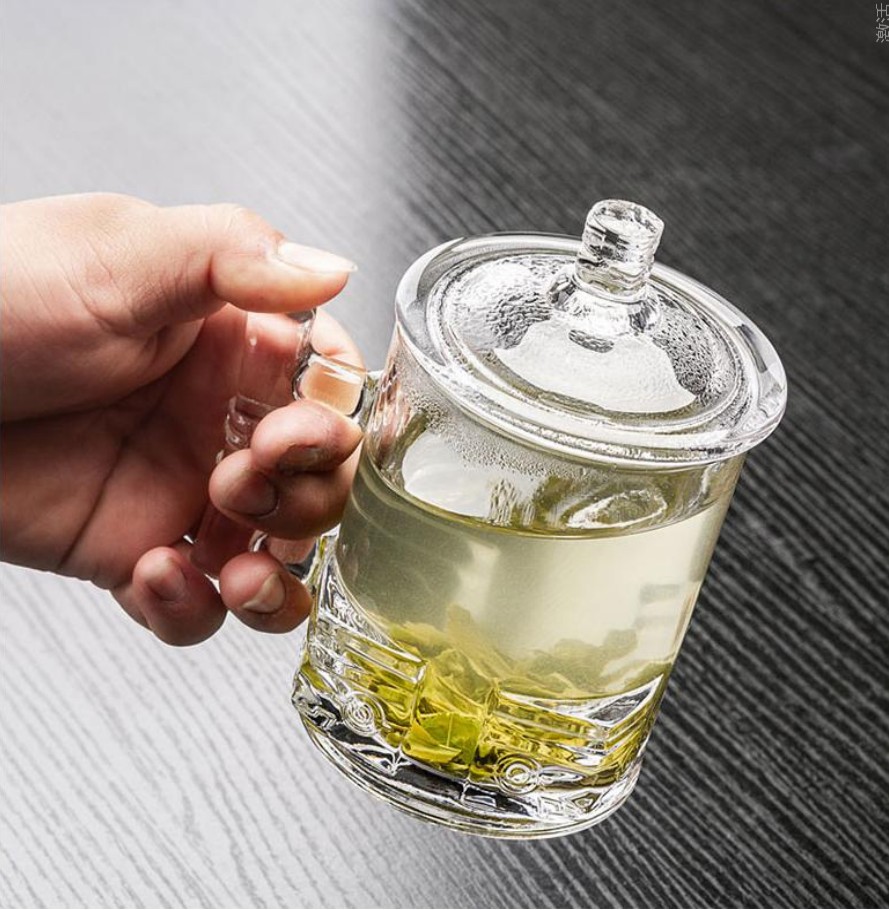 Business meeting cups with LIDS, glass cups with handles, tea brewing cups, home living room flower tea cups, office handle water cups detail image 1