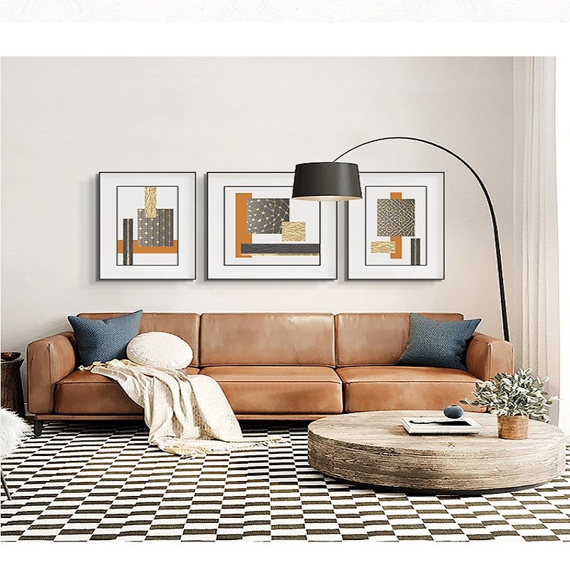 恍悟与静默现代简约客厅装饰画沙发背景墙上挂画轻奢三联画抽象鎏金线条壁画图