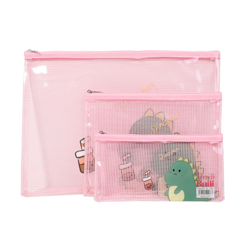 Our own brand RL-2056 model new cute and hazy transparent grid plastic file bag, A4 stationery bag, simple and transparent student file bag details Picture