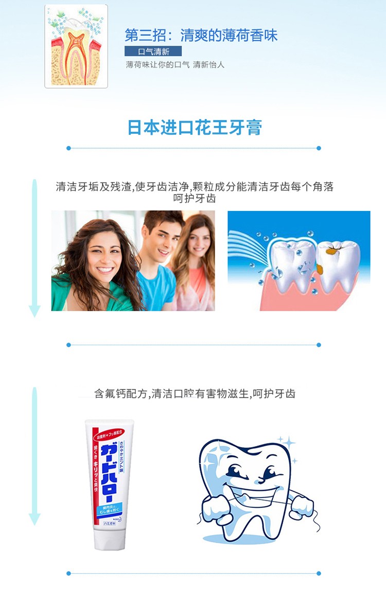 原装进口日本花王/KAO大白牙膏165g防蛀牙膏孕妇含氟美白详情图5