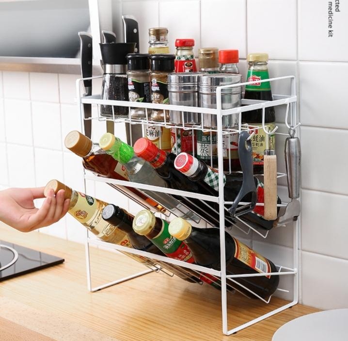 Flat iron inclined bottle rack, seasoning rack detail image 1