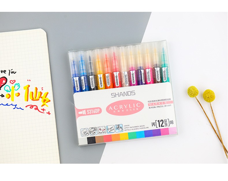 Shanzhi 316 Acrylic Colored Marker Pen Student Office Washable Painting and Doodle 12-color Marker Pen Set 2.0 detail image 12