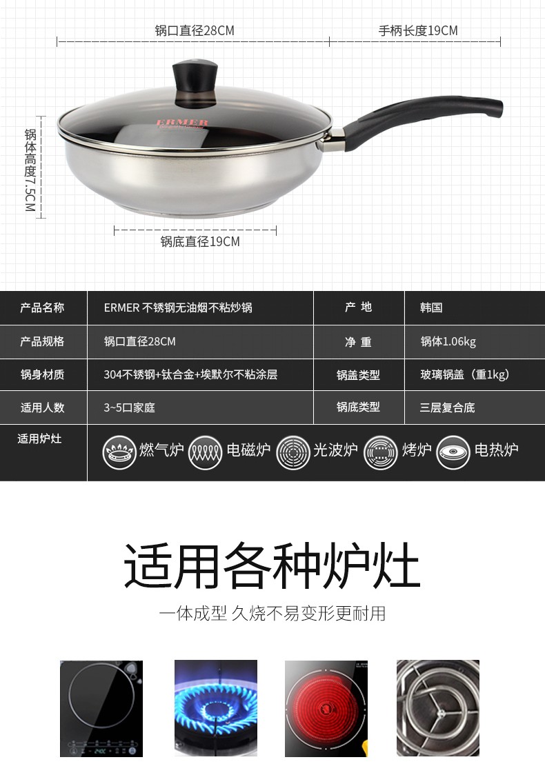 韩国进口LivingArtr不锈钢不粘炒锅陶瓷涂层企业礼品详情3