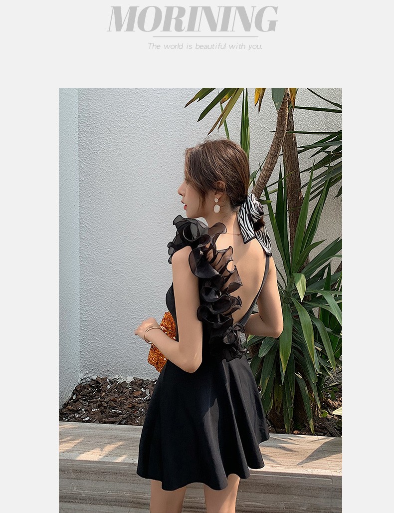 Swimsuit Women's Summer 2021 New One-Piece Dress Conservative Belly Cover Slimming Plus Size Hot Spring Ins Wind Fairy Fan Swimsuit Elegant One-Piece Love Wave Language undefined