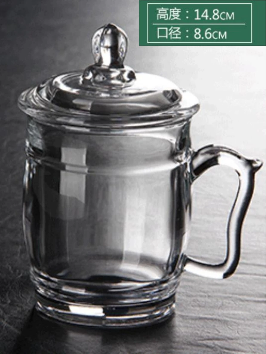 Transparent glass premium conference cup with lid and handle, heat-resistant and dust-proof, versatile for both hot and cold, milk breakfast cup detail image 3