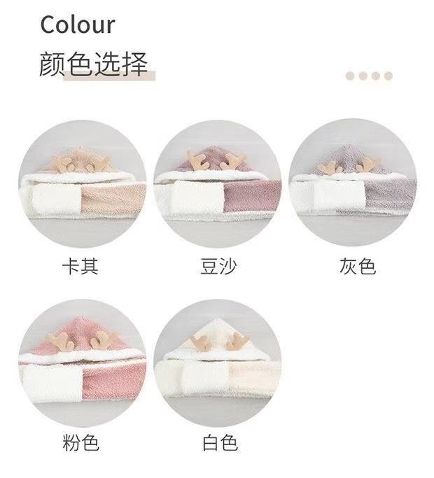 简爱丝缘秋冬毛绒帽子保暖加绒帽子可爱鹿角包头帽围巾一体护耳朵围脖套装详情图9