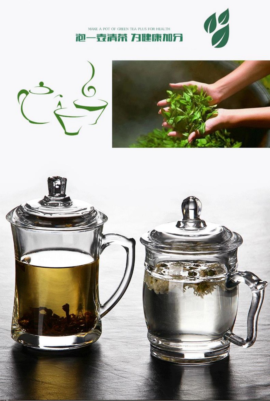 Transparent glass premium conference cup with lid and handle, heat-resistant and dust-proof, versatile for both hot and cold, milk breakfast cup detail image 1