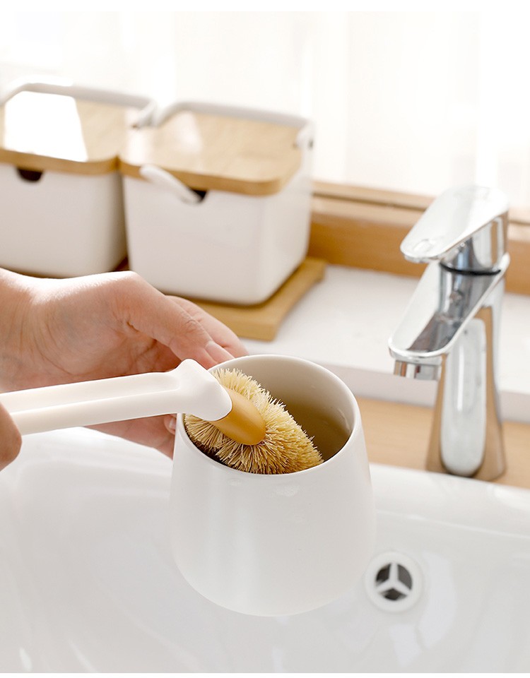 Natural coconut palm household pot brush, a kitchen cleaning long-handled pot brush for lazy people to remove dirt and grease detail image 12