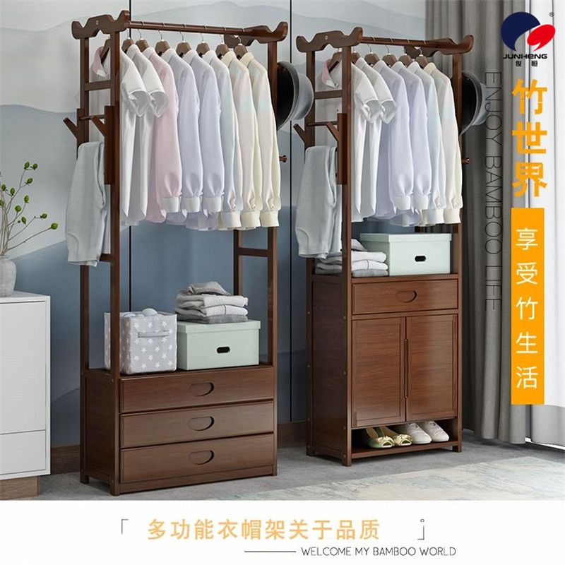 Bamboo simple clothes rack floor clothes rack hangers bedroom clothes rack living room storage rack modern home Specification drawing