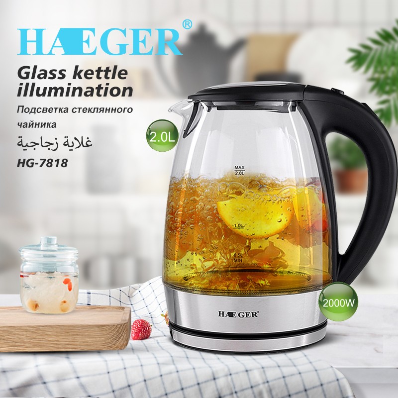 European standard 2.0L high borosilicate glass hot water kettle with blue light, automatic power-off and anti-dry-burning electric kettle R.7818 detail image 1
