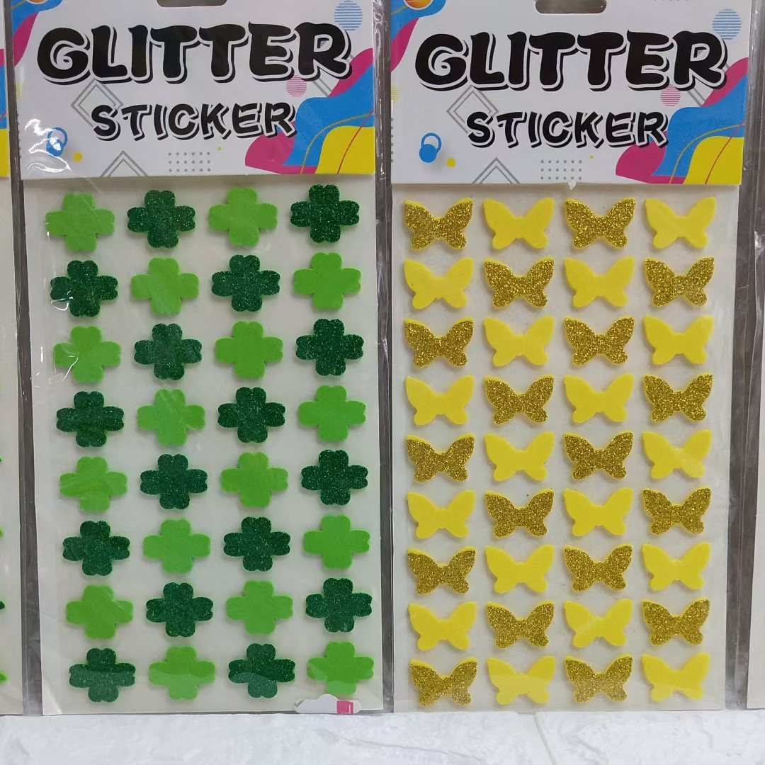 儿童DIY粘贴制作EVA海绵贴纸金粉数学字母花朵动物几何图形