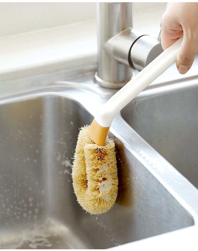 Natural coconut palm household pot brush, a kitchen cleaning long-handled pot brush for lazy people to remove dirt and grease detail image 16