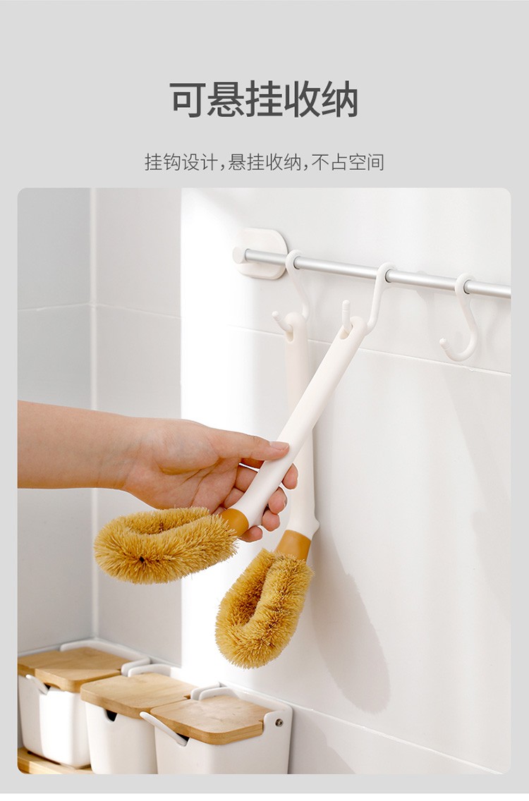 Natural coconut palm household pot brush, a kitchen cleaning long-handled pot brush for lazy people to remove dirt and grease detail image 13