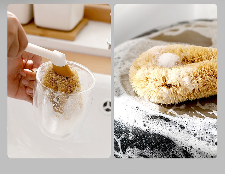 Natural coconut palm household pot brush, a kitchen cleaning long-handled pot brush for lazy people to remove dirt and grease detail image 8