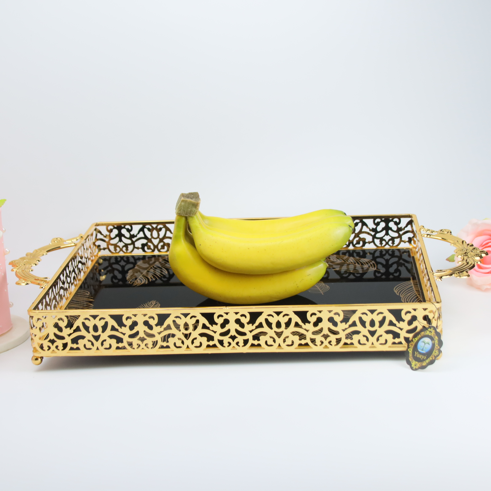 Far Ying craft black Xiangyun grain gold fruit tray thumbnail