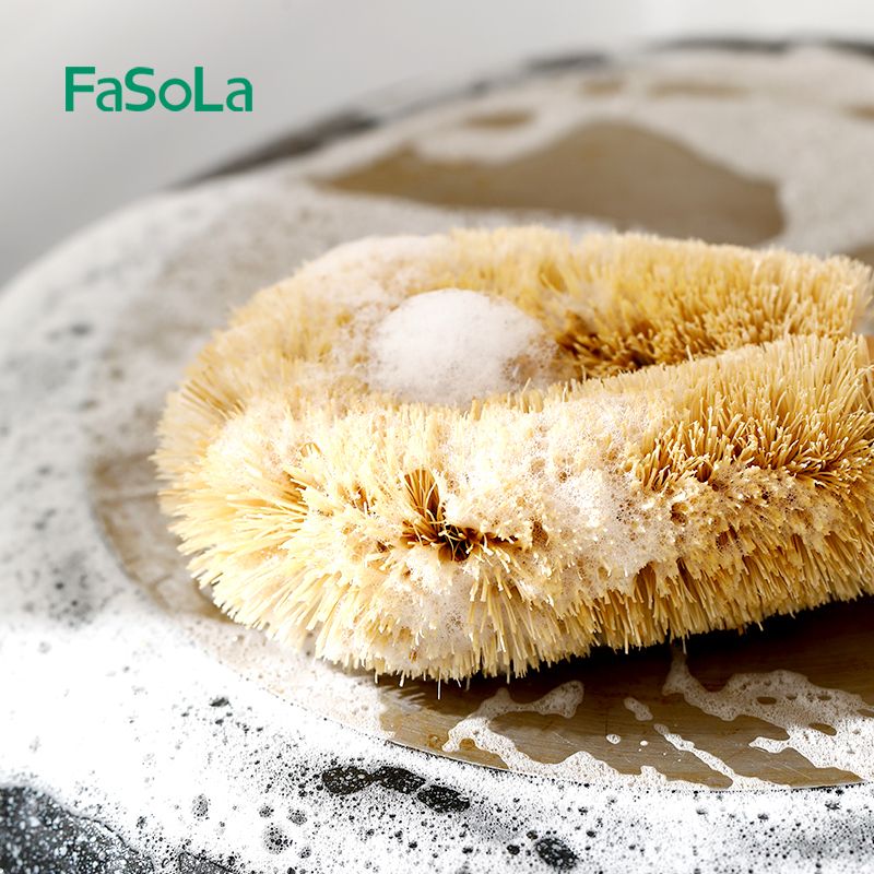 Natural coconut palm household pot brush, a kitchen cleaning long-handled pot brush for lazy people to remove dirt and grease Specification image