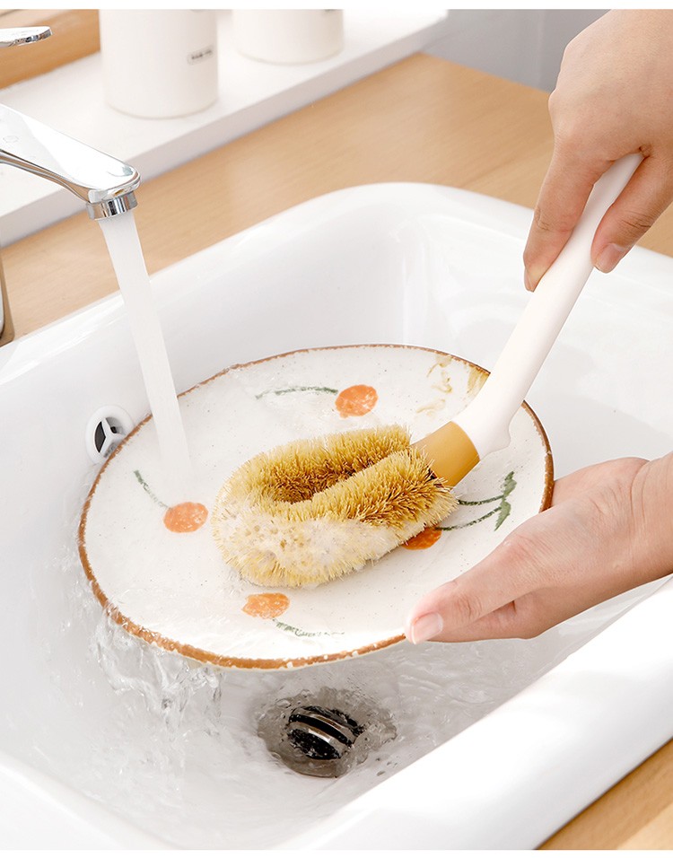 Natural coconut palm household pot brush, a kitchen cleaning long-handled pot brush for lazy people to remove dirt and grease detail image 14