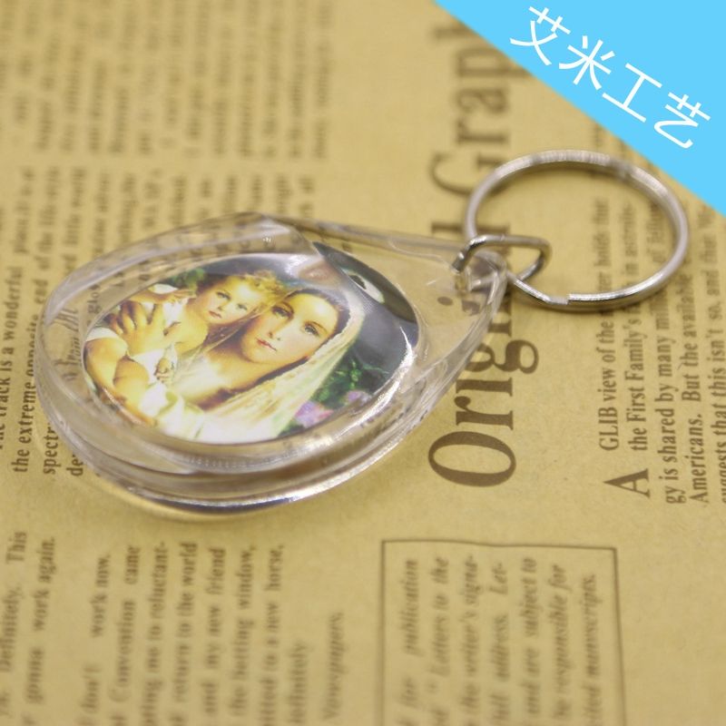 Yiwu factory direct sales keychains, teardrop-shaped double-sided acrylic keychains, plastic keychains, can be customized with any LOGO Item Picture
