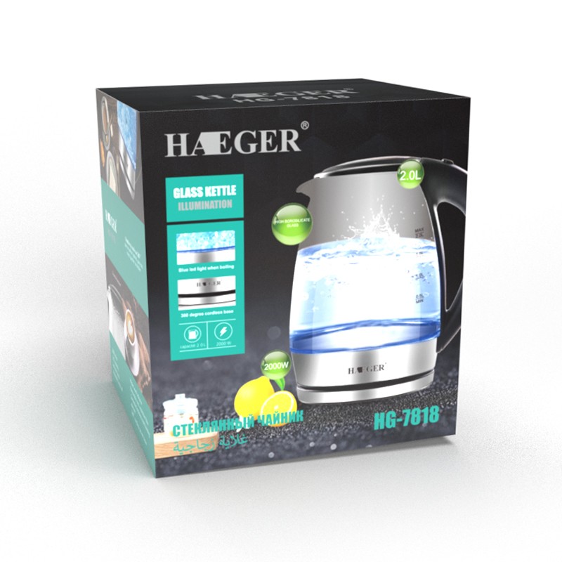 European standard 2.0L high borosilicate glass hot water kettle with blue light, automatic power-off and anti-dry-burning electric kettle R.7818 detail image 7