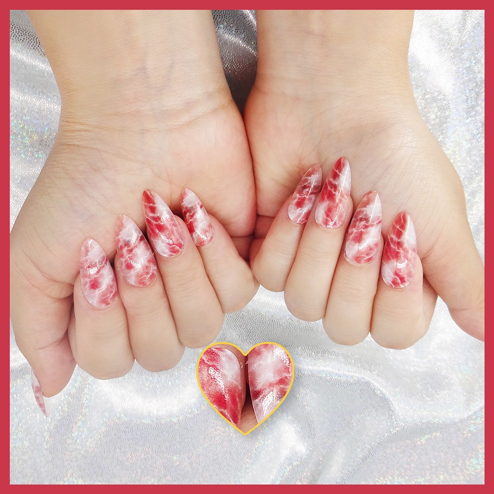 24片穿戴甲片欧美杏仁甲可拆卸美甲贴片长款假指甲大理石海岛定做指甲详情4